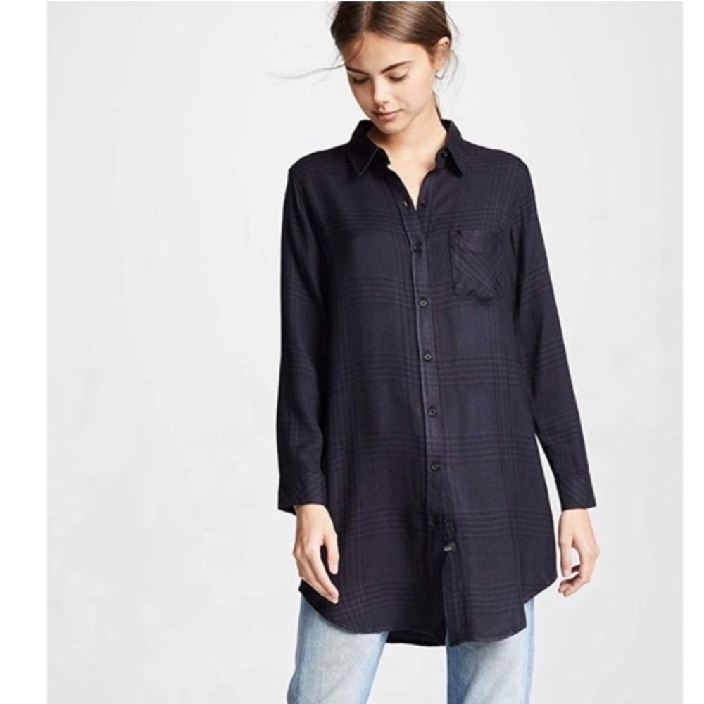 Rails Bianca Charcoal shadow Purple buttoned down Long Sleeve Shirt Dress Small